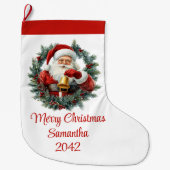 Chic Classic Santa Claus Vintage Merry Christmas ラージクリスマスストッキング (正面)