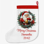 Chic Classic Santa Claus Vintage Merry Christmas ラージクリスマスストッキング (裏面)