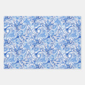 Chic Classy Blue Paisley Floral Art Wrapping Paper ラッピングペーパーシート (正面)