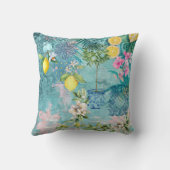 Chic collage blue turquoise sicilian citrus floral クッション (裏面)