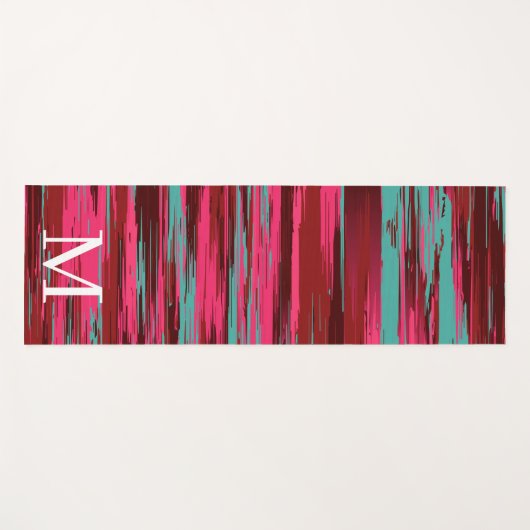 Chic Colorful Abstract Red &Pink Monogram ヨガマット (正面(横))