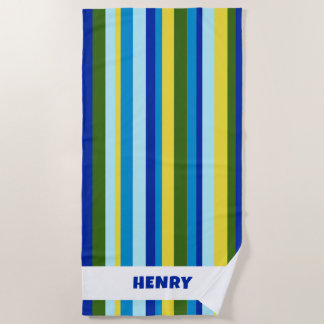 Chic Colorful Stripes Monogram Name Summer ビーチタオル
