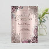 Chic Cool Glitter Crown Drop Dark Roses 招待状 (スタンド正面)