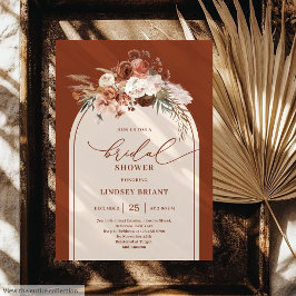 Chic Copper Pampas Grass Boho Bridal Shower Invite 招待状