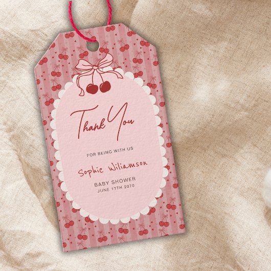 Chic Coquette Bow Cherry On Top Girl Baby Shower  ギフトタグ