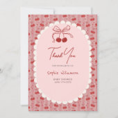 Chic Coquette Bow Cherry On Top Girl Baby Shower  サンキューカード (正面)