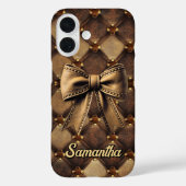 Chic coquette bow faux leather monogram Case-Mate iPhoneケース (裏面)