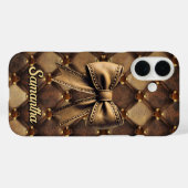 Chic coquette bow faux leather monogram Case-Mate iPhoneケース (裏面 (横))