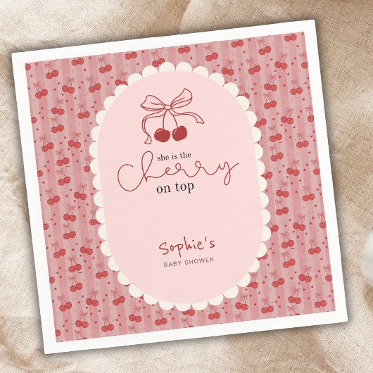 Chic Coquette Cherry On Top Pink Red Baby Shower  スタンダードカクテルナプキン