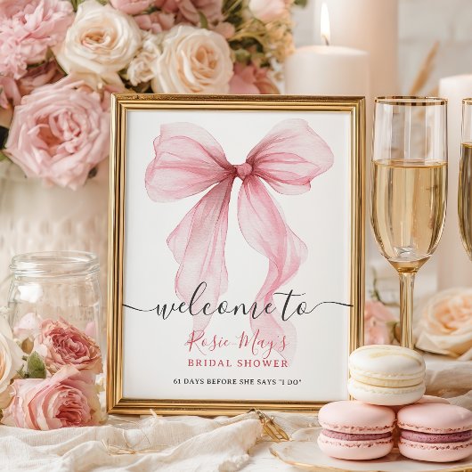 Chic Coquette Pink Bow Bridal Shower Welcome ポスター