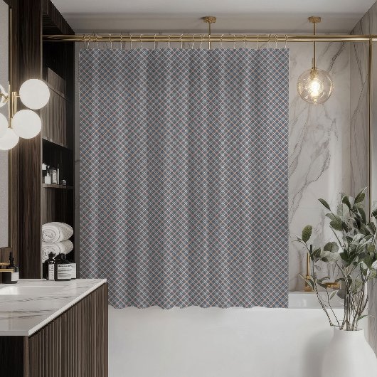Chic Coral Grey Shower Curtain Elegant Plaid Desig シャワーカーテン