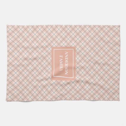 Chic Coral Grey Towel Personalized Kitchen Accent キッチンタオル (横)