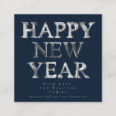 Chic Corporate Blue and Silver Gray Happy New Year スクエア名刺 (正面)