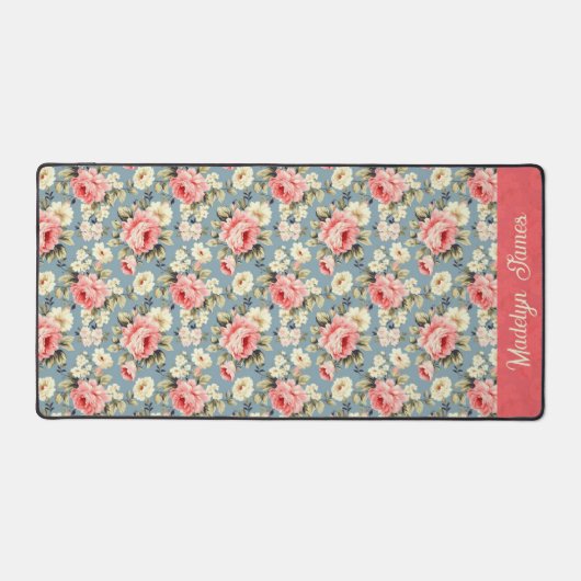 Chic Country Garden Floral Pattern Personalized デスクマット (正面)