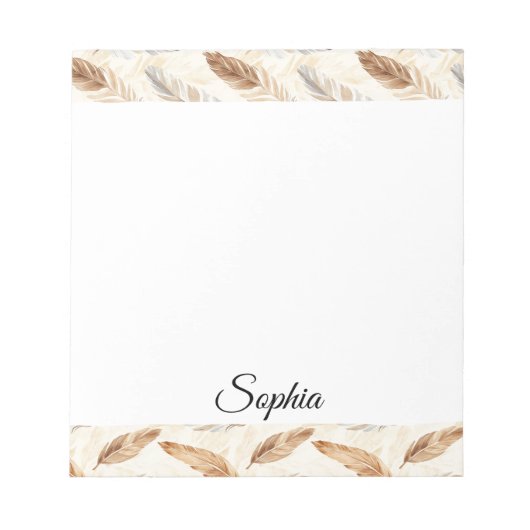 Chic Cream Brown Feathers ノートパッド (正面)