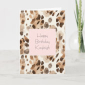 Chic Cream Brown Leopard Animal Pink Birthday カード (正面)
