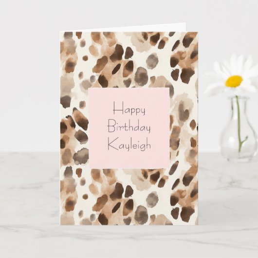 Chic Cream Brown Leopard Animal Pink Birthday カード (小さな植物)