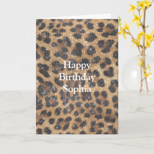 Chic Cream Brown Leopard Animal Print Sparkle カード (黄色い花)