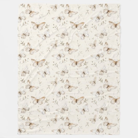 Chic Cream Butterflies Baby Shower フリースブランケット (正面)