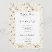 Chic Cream Butterflies Baby Shower 招待状 (正面/裏面)