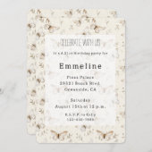 Chic Cream Butterflies Birthday 招待状 (正面/裏面)