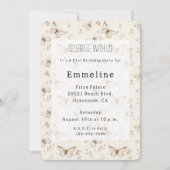 Chic Cream Butterflies Birthday 招待状 (正面)