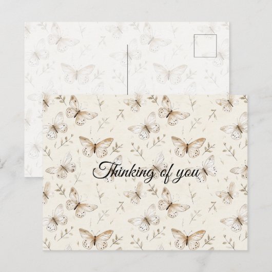 Chic Cream Butterflies Thinking of you ポストカード (正面/裏面)