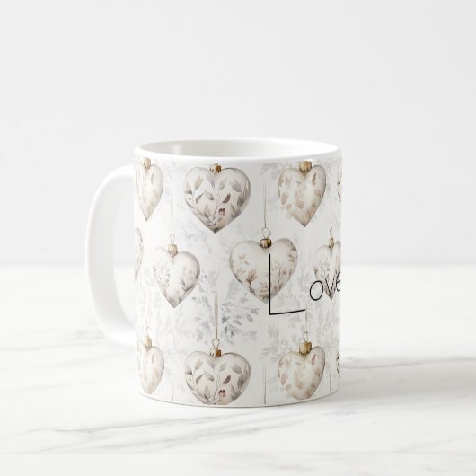 Chic Cream Grey Hearts Ornaments   コーヒーマグカップ (正面左)
