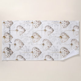 Chic Cream Grey Hearts Ornaments   ビーチタオル
