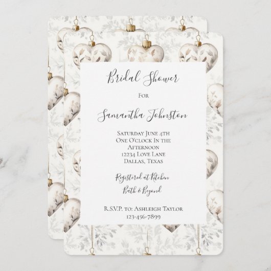 Chic Cream Grey Hearts Ornaments Bridal Shower 招待状 (正面/裏面)