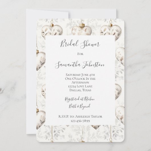 Chic Cream Grey Hearts Ornaments Bridal Shower 招待状 (正面)
