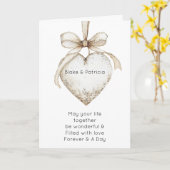 Chic Cream Grey Hearts Ornaments Wedding カード (黄色い花)