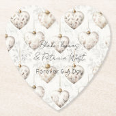 Chic Cream Grey Hearts Ornaments Wedding ペーパーコースター (正面)