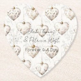 Chic Cream Grey Hearts Ornaments Wedding ペーパーコースター