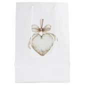 Chic Cream Grey Hearts Ornaments Wedding ミディアムペーパーバッグ (裏面)