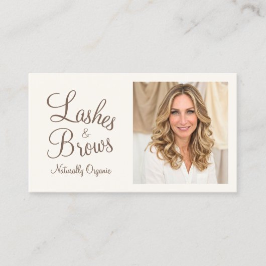 Chic Cream Mocha Script Photo Lashes and Brows 名刺 (正面)