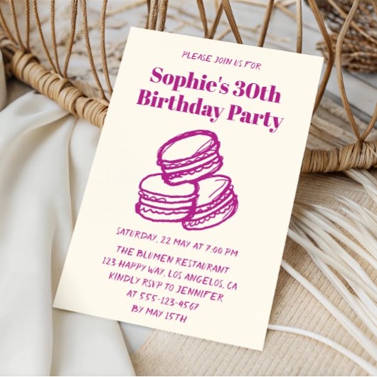 Chic Cream & Purple Macaron 30th Birthday Party   招待状