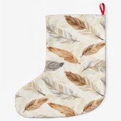 Chic Cream White Brown Feathers Christmas   ラージクリスマスストッキング (裏面)