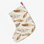 Chic Cream White Brown Feathers Christmas   ラージクリスマスストッキング (裏面 (吊り時))