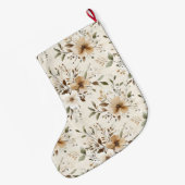 Chic Cream White Brown Flowers Christmas ラージクリスマスストッキング (裏面 (吊り時))