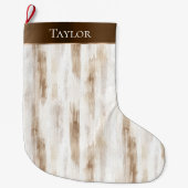 Chic Cream White Brown Stripes Christmas   ラージクリスマスストッキング (正面)