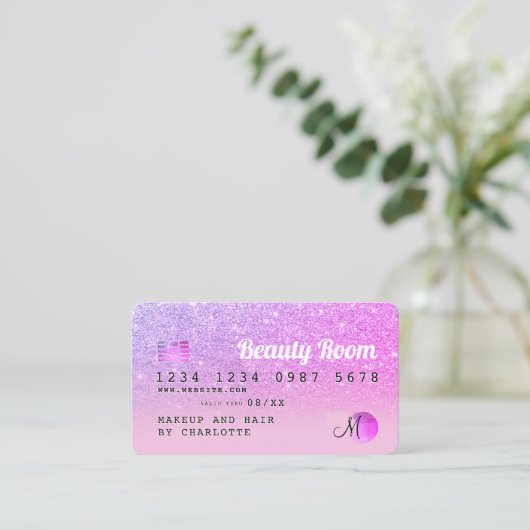 Chic Credit card pink purple glitter loyalty 名刺 (スタンド正面)