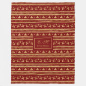 Chic Custom Christmas Blanket Red Gold Monogram フリースブランケット (正面)