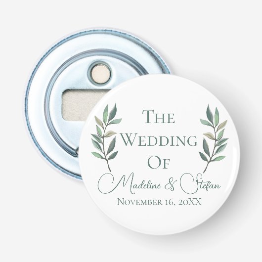 Chic Custom Eucalyptus Leaves Botanical Wedding 栓抜き (正面)