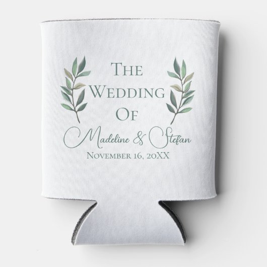 Chic Custom Eucalyptus Leaves Botanical Wedding 缶クーラー (正面)