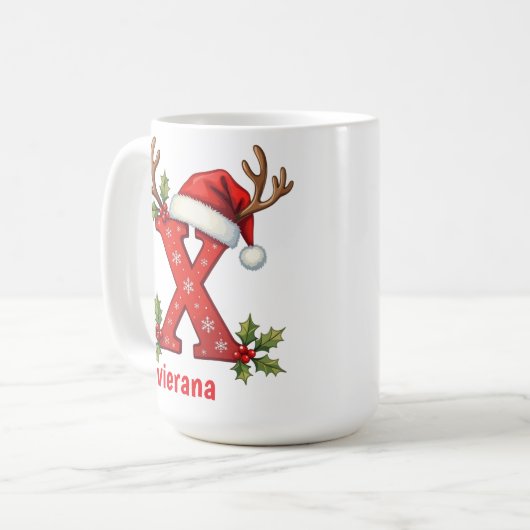 Chic custom Monogram initial X merry Christmas  コーヒーマグカップ (正面左)