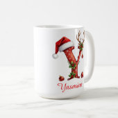 Chic custom Monogram initial Y merry Christmas  コーヒーマグカップ (正面右)