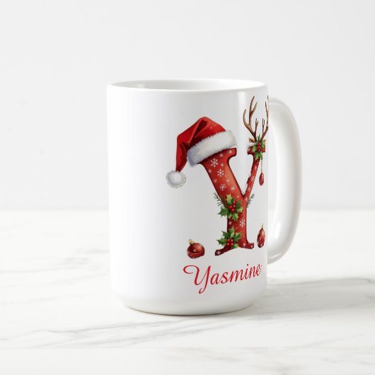 Chic custom Monogram initial Y merry Christmas  コーヒーマグカップ (正面右)