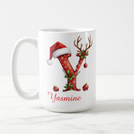 Chic custom Monogram initial Y merry Christmas  コーヒーマグカップ