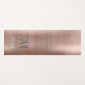 Chic Custom Monogram Pink Brushed Metallic Script  ヨガマット (正面(横))